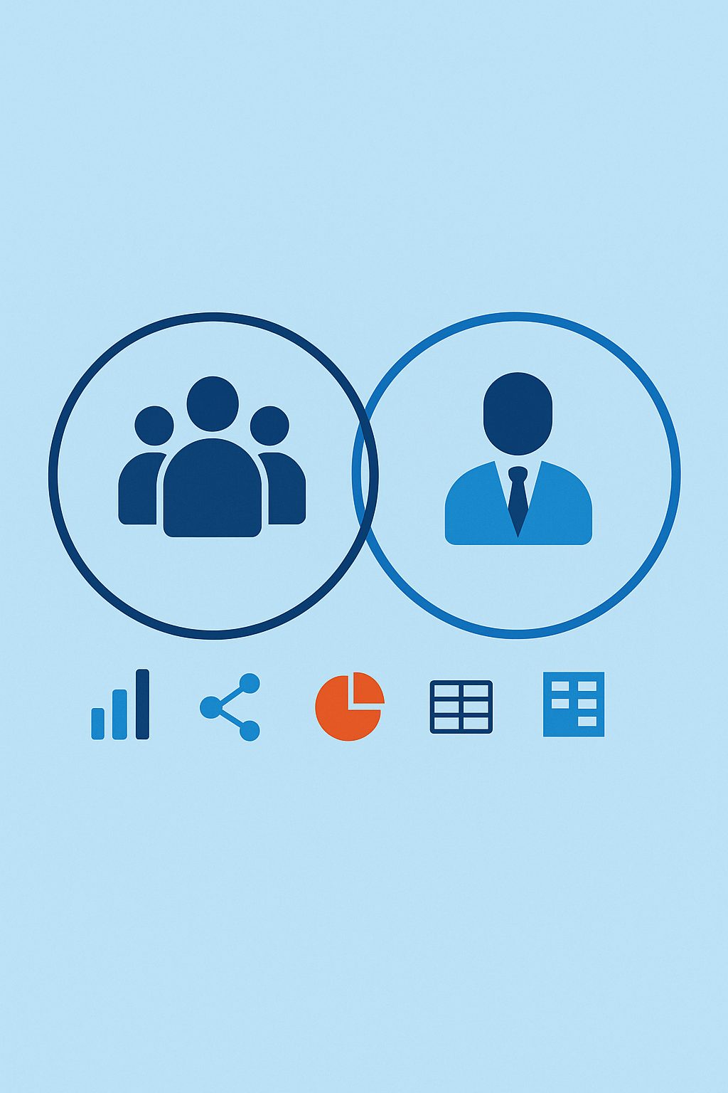 Dos c&iacute;rculos que se solapan conectando el equipo de una agencia con un especialista externo, con iconos de datos fluyendo entre ambos.